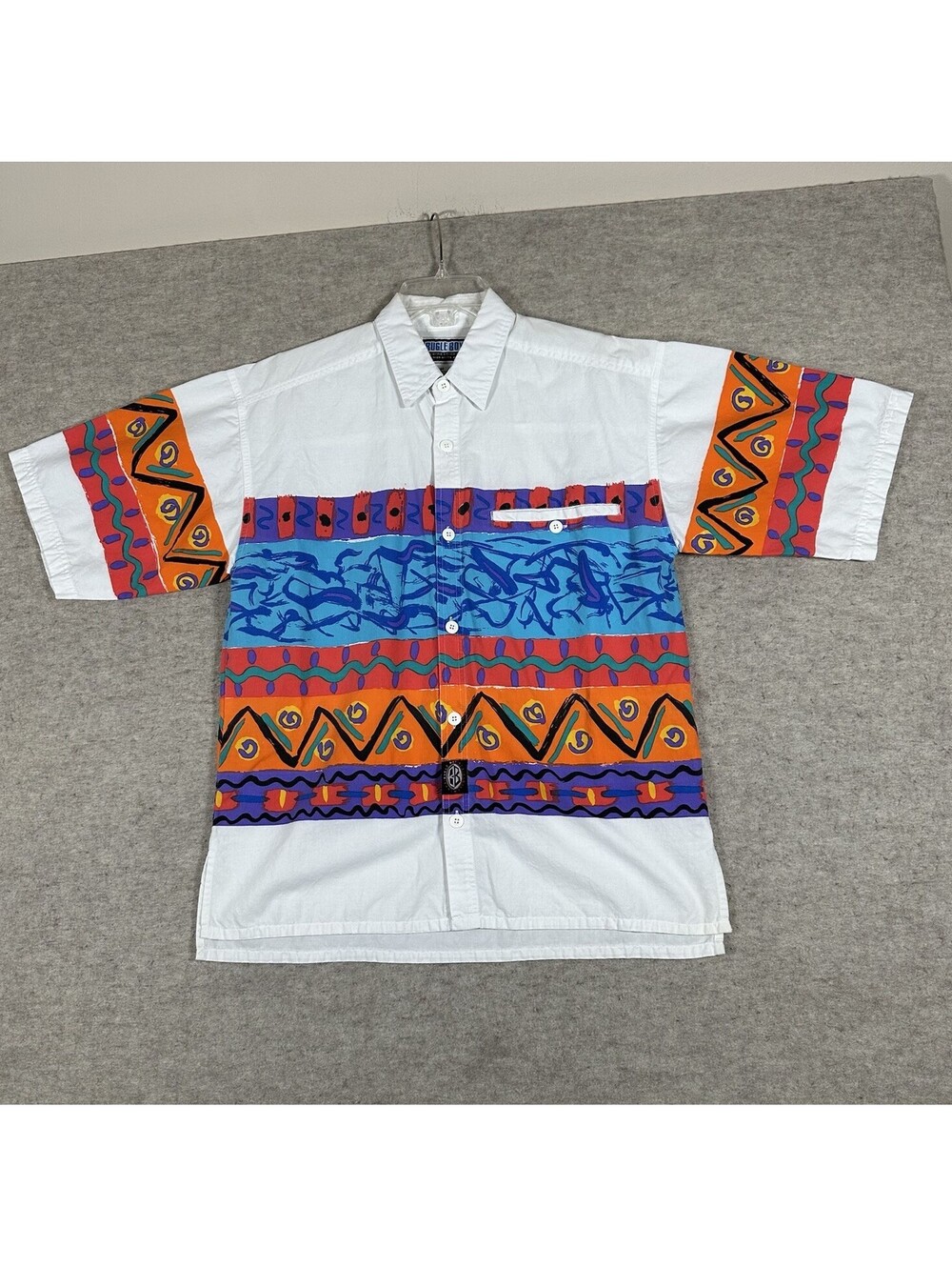 Vintage Bugle Boy Direction Shirt Medium Short Sleeve Color Block Aztec Extreme